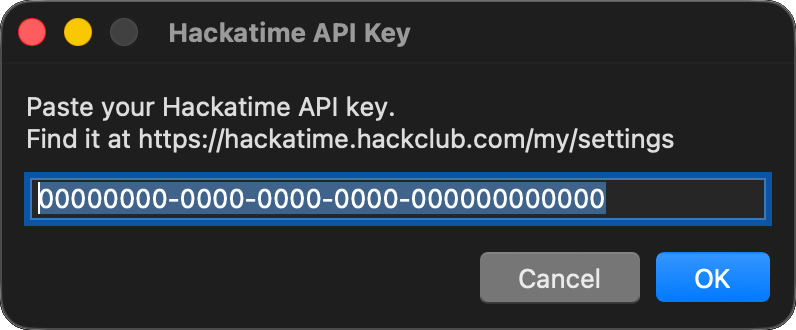 Hackatime API Key dialog in IDLE