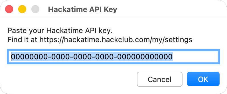 Hackatime API Key dialog in IDLE