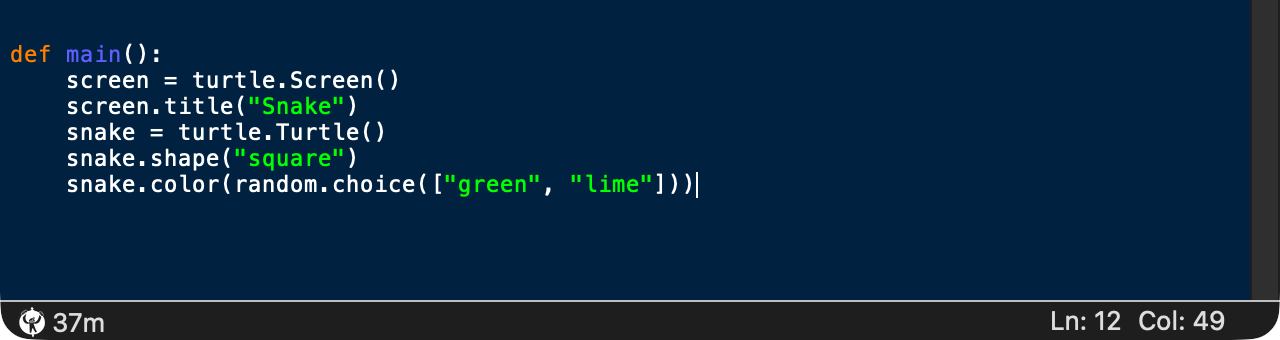 IDLE status bar showing the Hackatime logo and 37m of coding time today